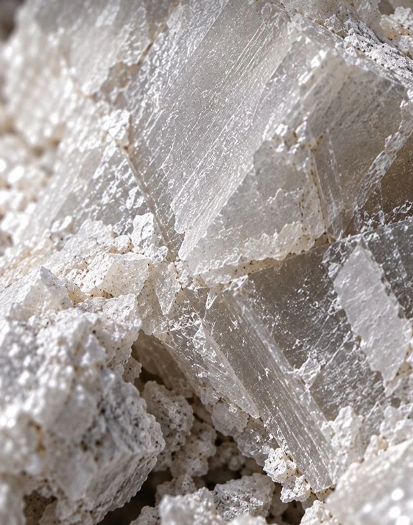 Close-up of pale refractory mineral texture, illustrative
